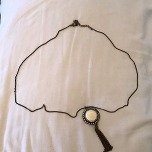 Long gold chain necklace with cream accent